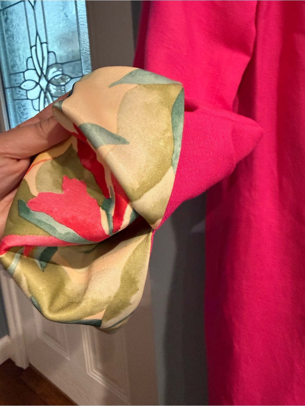 David N. Bright Pink Long Blazer or Lightweight Coat w/ Floral Cuff Vintage - Picture 3 of 8